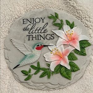 “Enjoy the Little Things” Hummingbird Floral Wall Plaque - Pink & Green